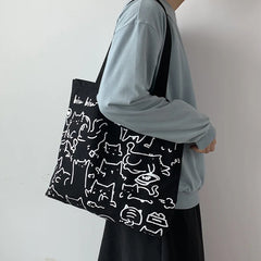 Women Canvas Shopping Bags Eco Reusable Foldable Shoulder Bag Large Capacity