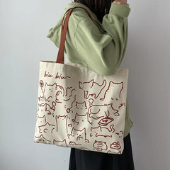 Women Canvas Shopping Bags Eco Reusable Foldable Shoulder Bag Large Capacity