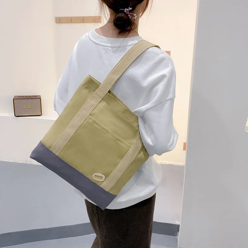 Women Canvas Shoulder Bag Eco Handbag Large Capacity Zipper Tote Soft Messenger