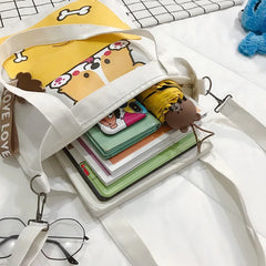 Cartoon Dog Canvas Shoulder Bag Foldable Shopping Tote