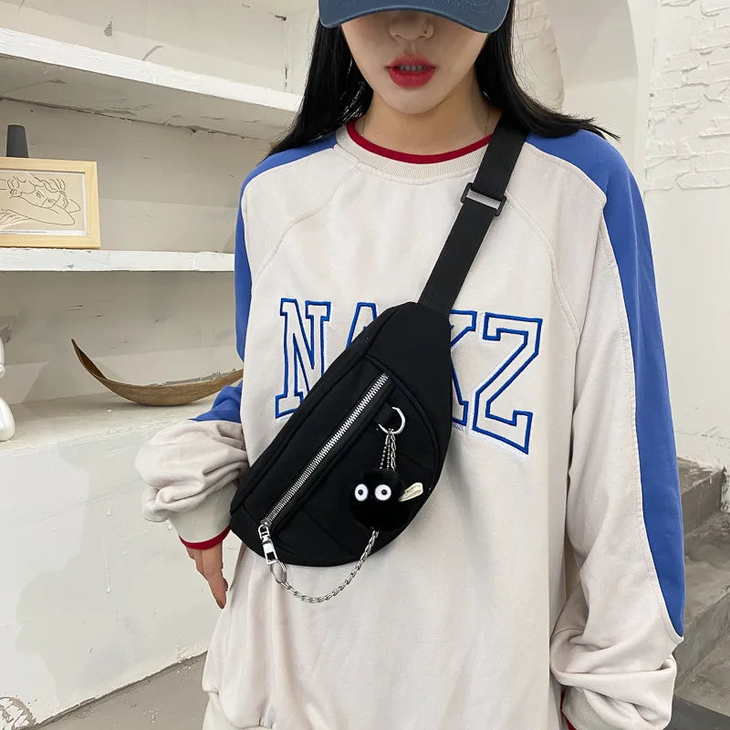 Canvas Chain Waist Bag Women Fanny Pack Travel Money Phone Chest Bag