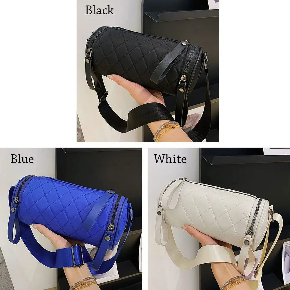 Women Cylinder Pillow Bag Diamond Lattice Shoulder Bag