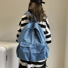 Women Denim All-match Canvas Backpack Lady Vintage Travel Student Bag