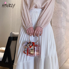 Metal Handle Acrylic Clutch Bag With Scarf