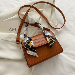 Women Handbag Chain Solid Purse Silk Scarf Shoulder Bag