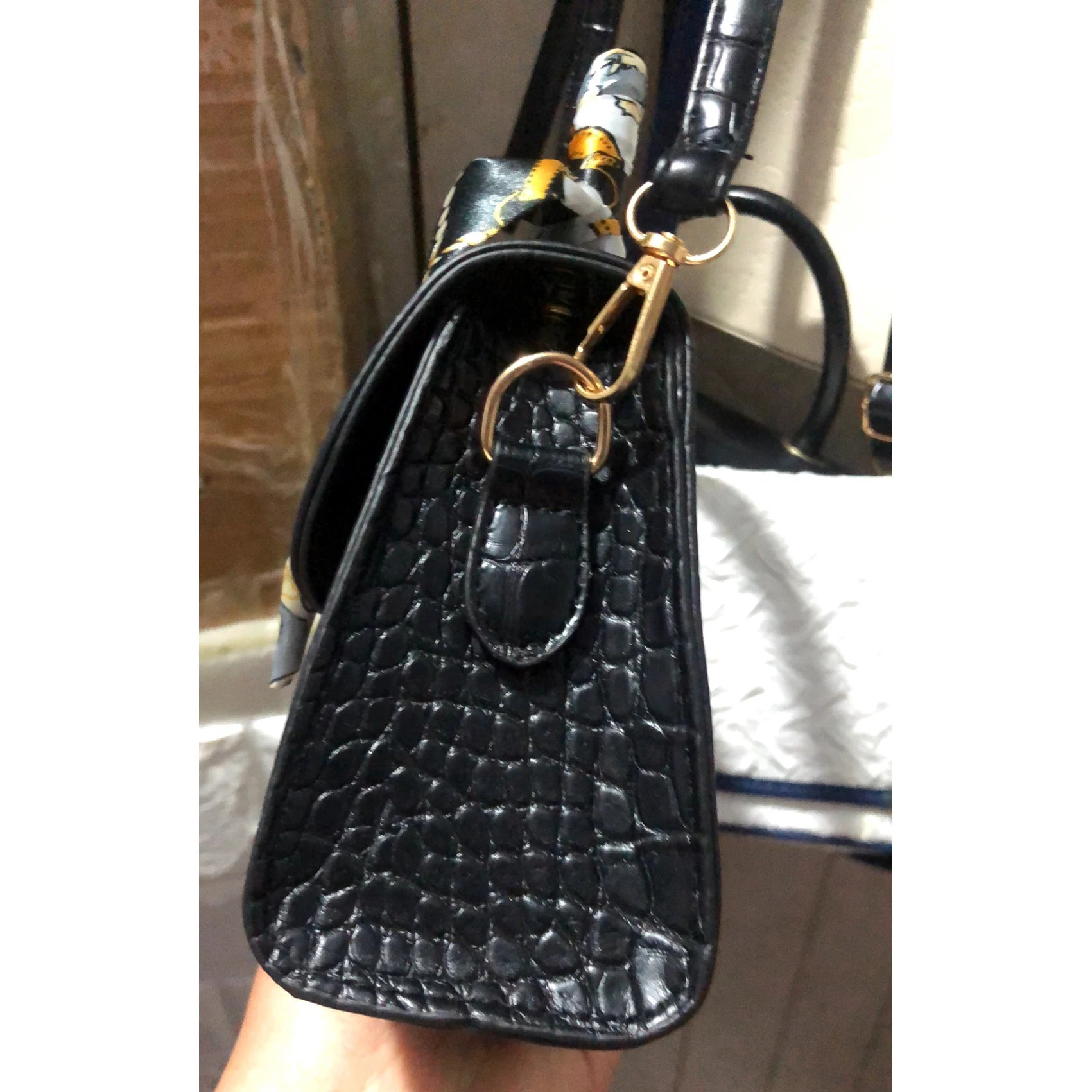 Women Handbag Chain Solid Purse Silk Scarf Shoulder Bag