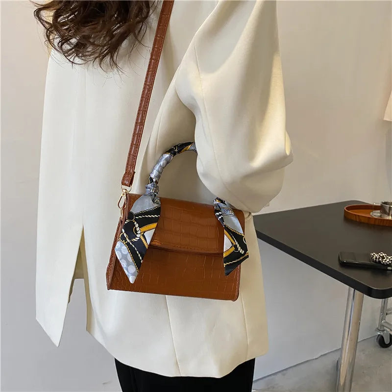 Women Handbag Chain Solid Purse Silk Scarf Shoulder Bag