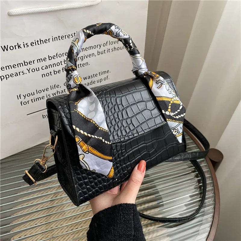 Women Handbag Chain Solid Purse Silk Scarf Shoulder Bag