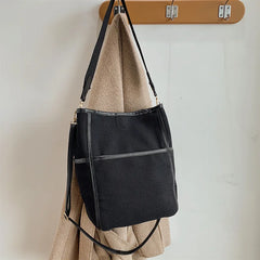 Canvas Shoulder Bag Wide Strap Messenger Bucket Bag