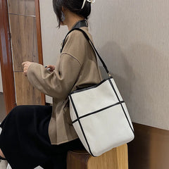 Canvas Shoulder Bag Wide Strap Messenger Bucket Bag