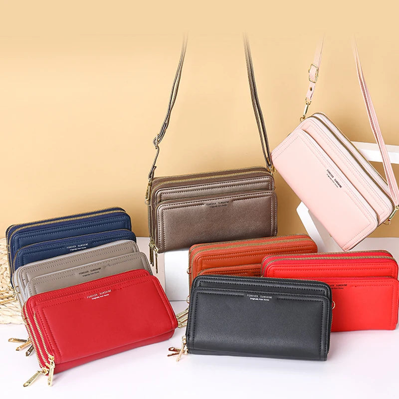 Women Double Zipper Large-capacity Bags Soft Leather Shoulder Wallet