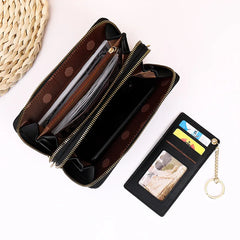 Women Double Zipper Large-capacity Bags Soft Leather Shoulder Wallet