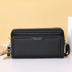 Women Double Zipper Large-capacity Bags Soft Leather Shoulder Wallet