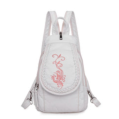 Women Leather Backpack Small Travel Backpack Flowers Embroidery School Bags