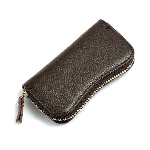 Cowhide Leather Zipper Purse Key Rings Bag Key Wallets