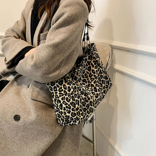 Leopard Shoulder Bags Large Capacity Tote Canvas Shopping Travel Bags