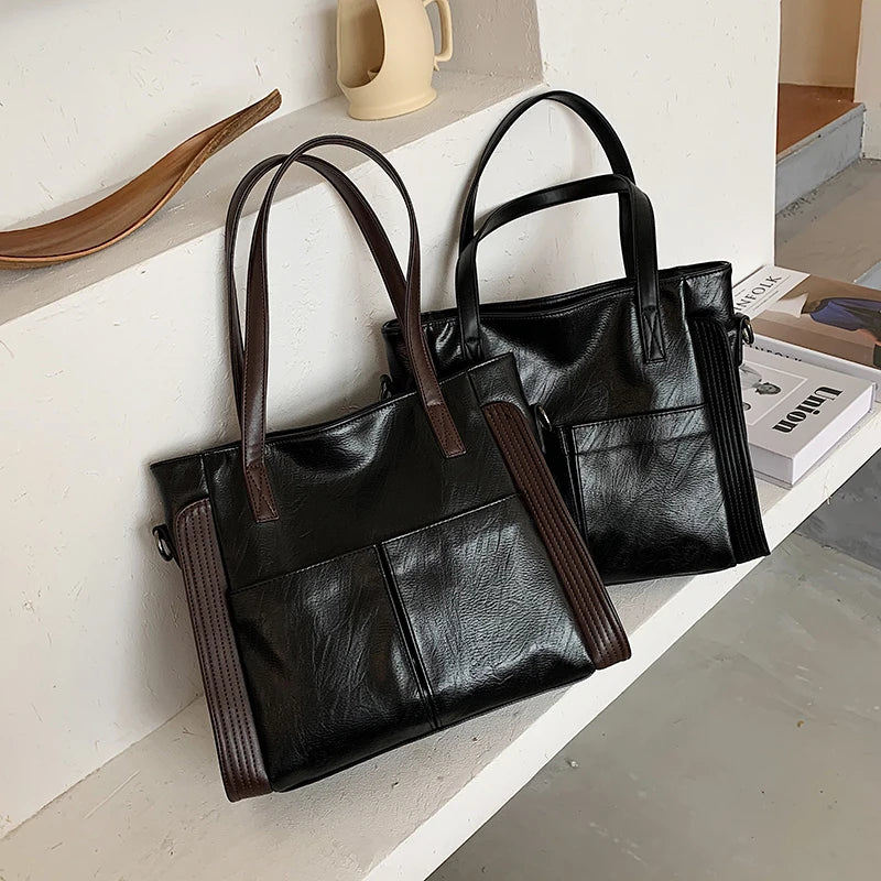 Women Retro Tote Bag Messenger Handbag High Soft PU Leather Shoulder Bag