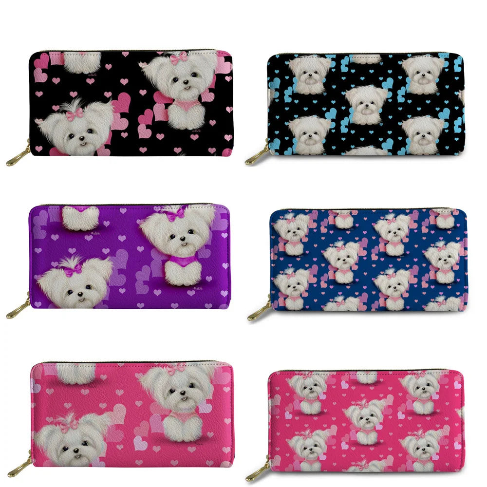 Maltese Floral Long Leather Wallet for Women