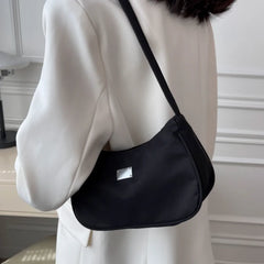 Mini Crescent Messenger Nylon Handbag Women Solid Shoulder Bag