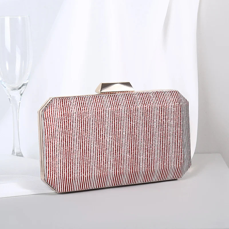 Striped Evening Clutch Bag Wedding Party Wallet Chain Shoulder Purse