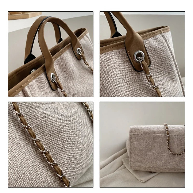 Women Tote Bag Canvas Large Handbag Chains Shoulder Bags