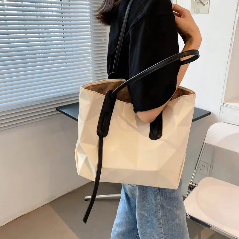 Women Tote Bag Plaid PU Leather Large Striped Handbag Shoulder Bags