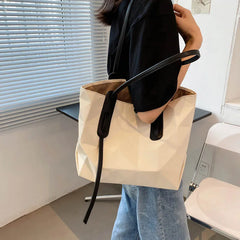 Women Tote Bag Plaid PU Leather Large Striped Handbag Shoulder Bags