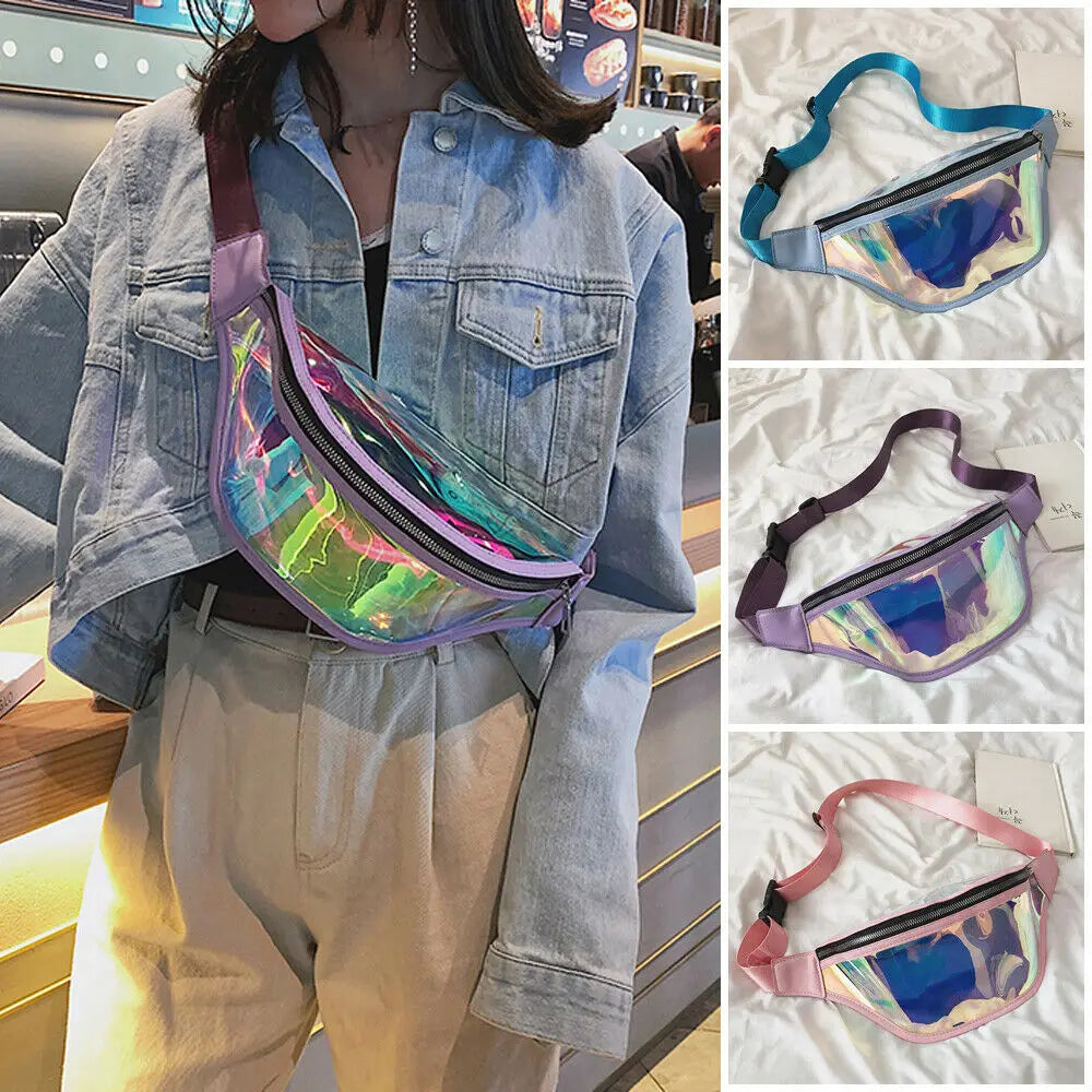 Women Waist Bag PU Laser Bum Bag Travel Fanny Bag Money Belt Wallet