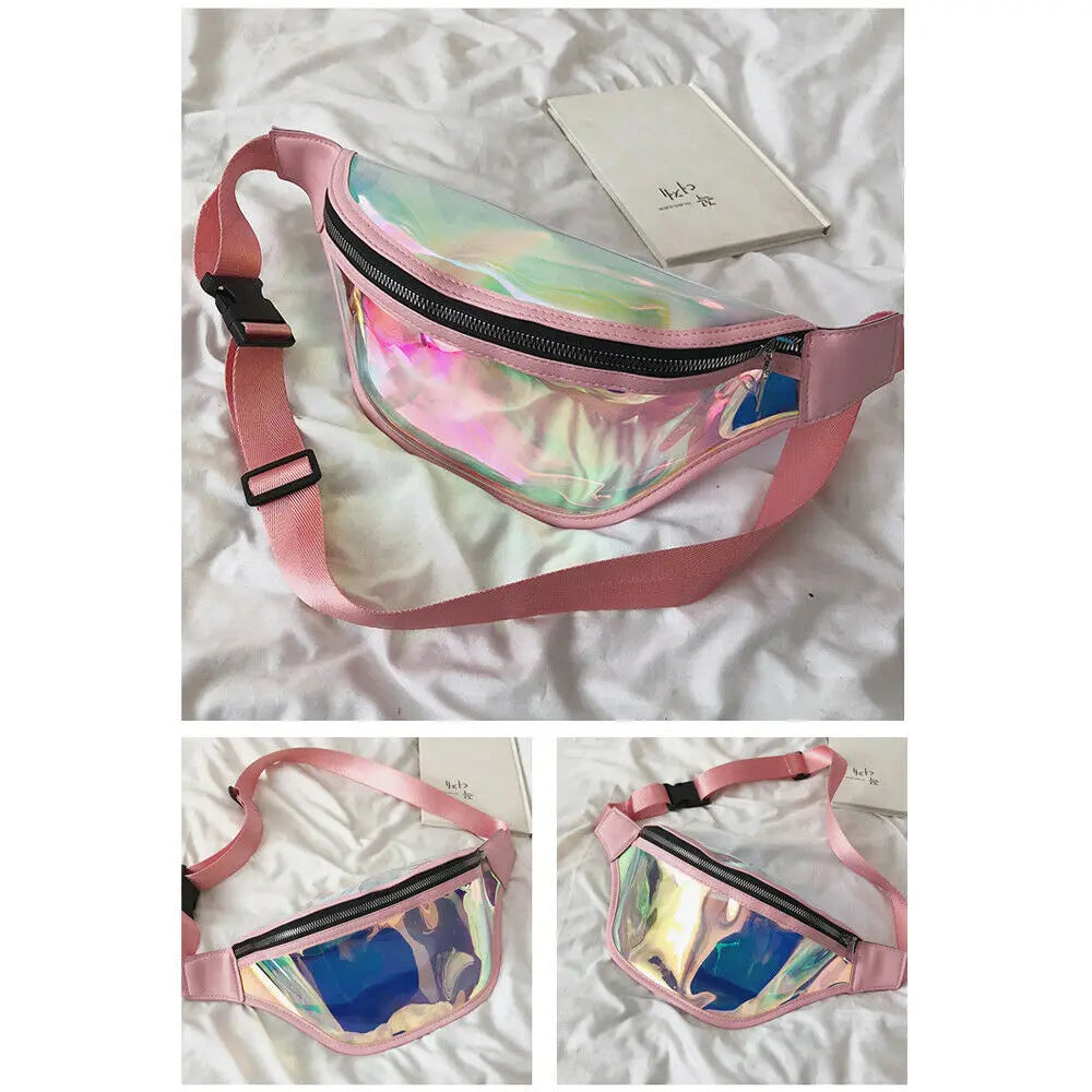 Women Waist Bag PU Laser Bum Bag Travel Fanny Bag Money Belt Wallet