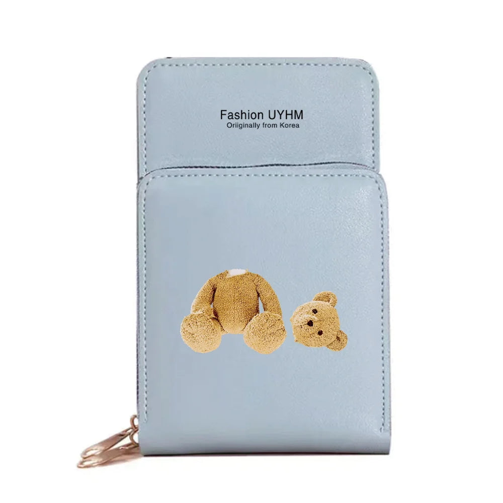 Women Wallets Mobile Phone Bag Pu Leather Card Pack Female Bear Print