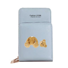 Women Wallets Mobile Phone Bag Pu Leather Card Pack Female Bear Print