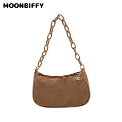 Women's Corduroy Shoulder Bag Underarm Handbag