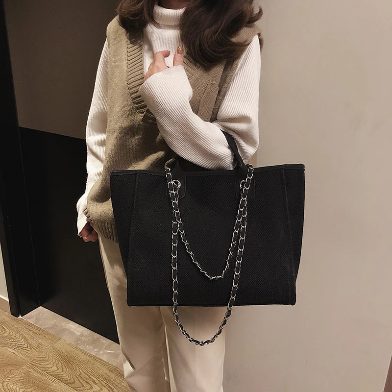 Canvas Large Handbag Chains Shoulder Bags Ladies Big Messenger Bag