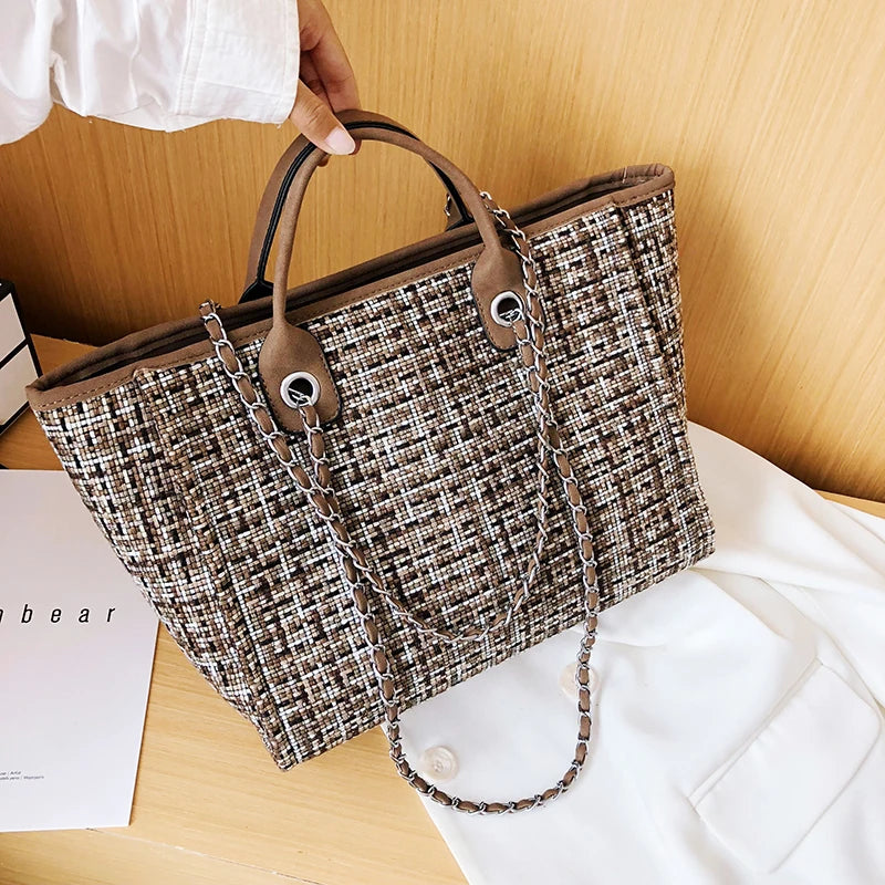 Women's Canvas Chain Shoulder Bag Large Handbag