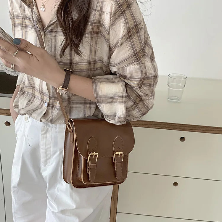 Retro PU Small Square Bag Single Shoulder Crossbody Bag