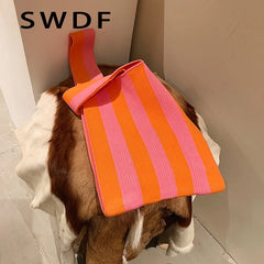 Women's Striped Shoulder Bag Large Capacity Luxury Handbag