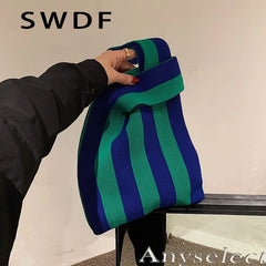 Women's Striped Shoulder Bag Large Capacity Luxury Handbag
