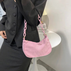 Retro Corduroy Solid Shoulder Underarm Bag Chain Small Handbags