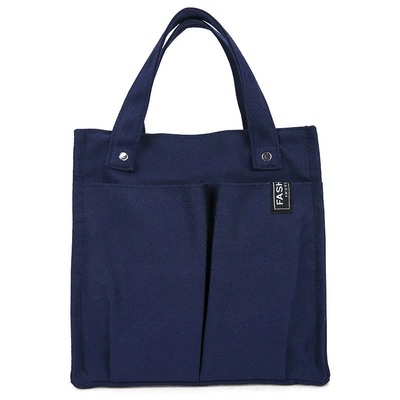 Women's Splicing Tote Bag Casual Shopping Bag Pocket Practical Canvas Bag