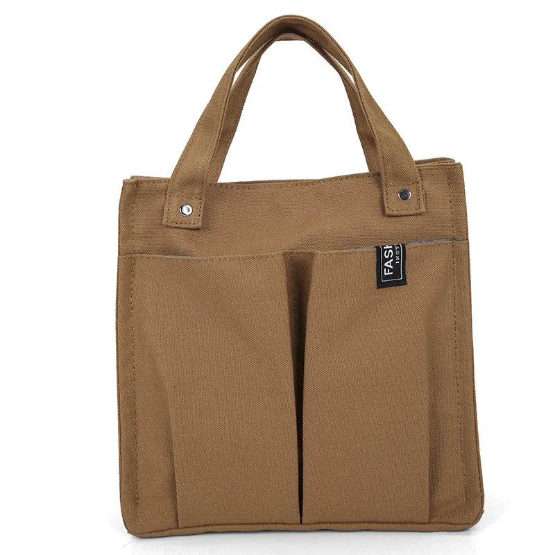 Women's Splicing Tote Bag Casual Shopping Bag Pocket Practical Canvas Bag