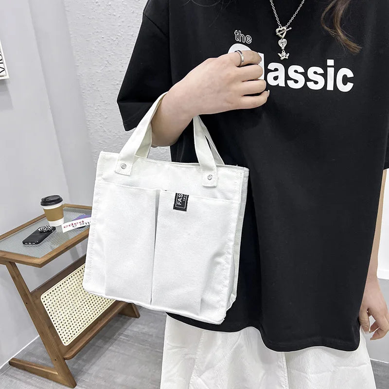 Women's Splicing Tote Bag Casual Shopping Bag Pocket Practical Canvas Bag