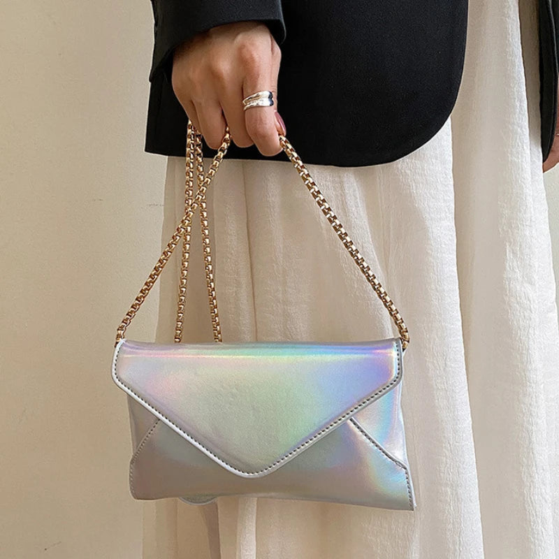 Women's Evening Shoulder Bag Leather Clutch Purse Wedding Party Silver