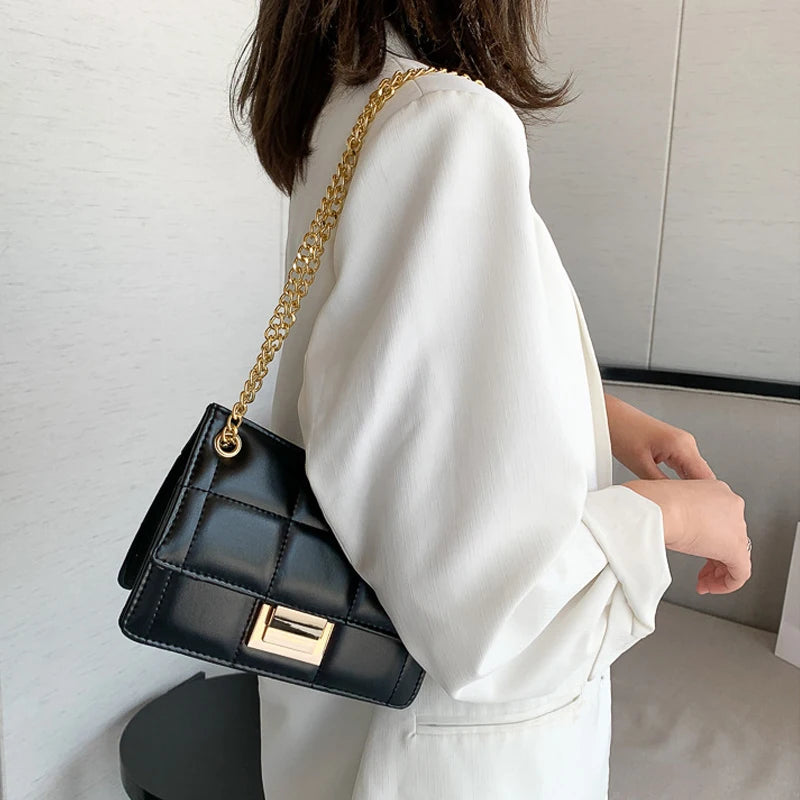 Women's Chain Shoulder Bag Retro PU Leather Buckle Messenger Handbag