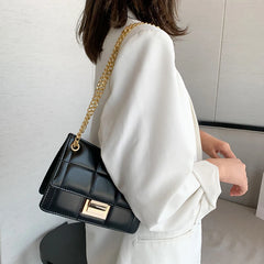 Women's Chain Shoulder Bag Retro PU Leather Buckle Messenger Handbag