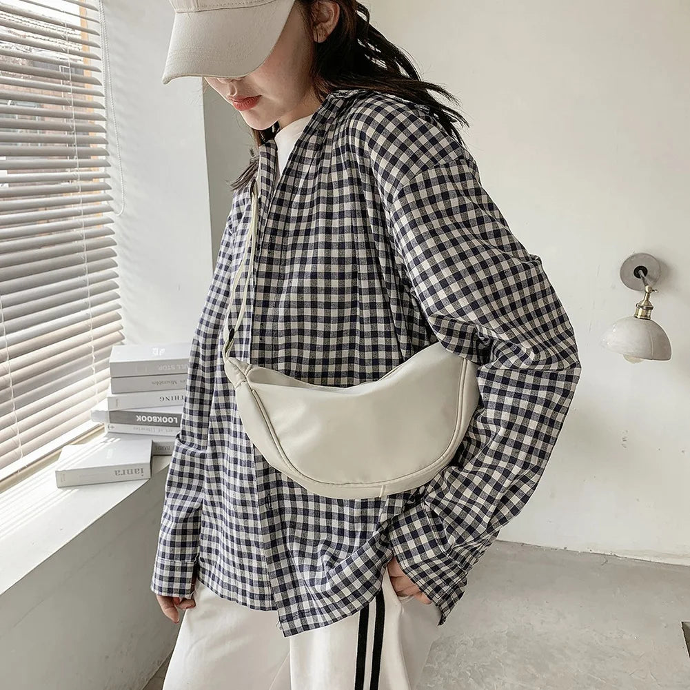 Women's Leather Handbags Solid Canvas Shoulder Chest Bag Purse
