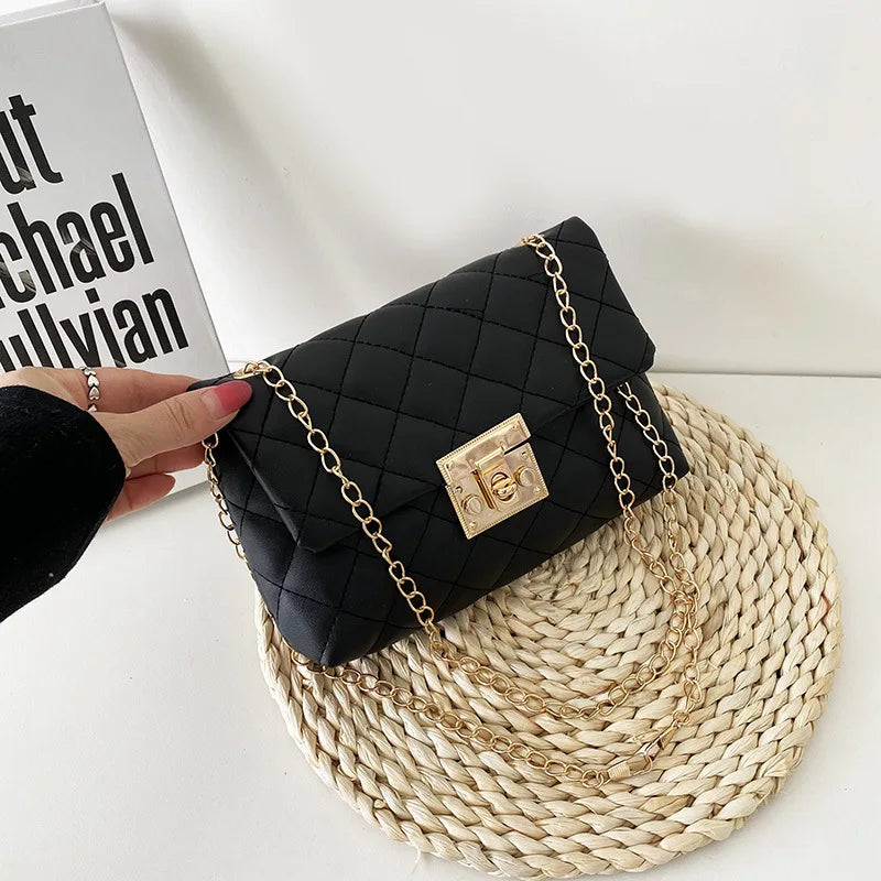 Women's Rhomboid Chain Messenger Shoulder Bag PU Leather Small Square Bags
