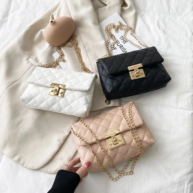 Women's Rhomboid Chain Messenger Shoulder Bag PU Leather Small Square Bags