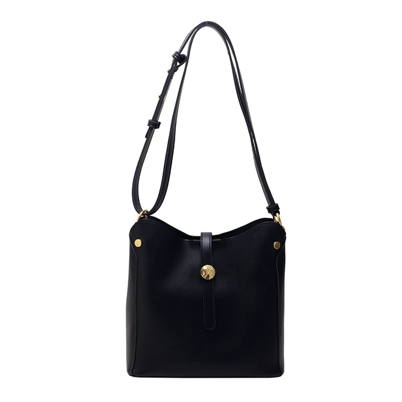 Women's Large Leather Shoulder Bag with High Hardware Pendant