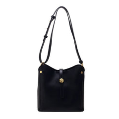 Women's Large Leather Shoulder Bag with High Hardware Pendant