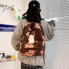 Women's Retro Shoulder Bag Girl Cartoon Bear Plush Backpack